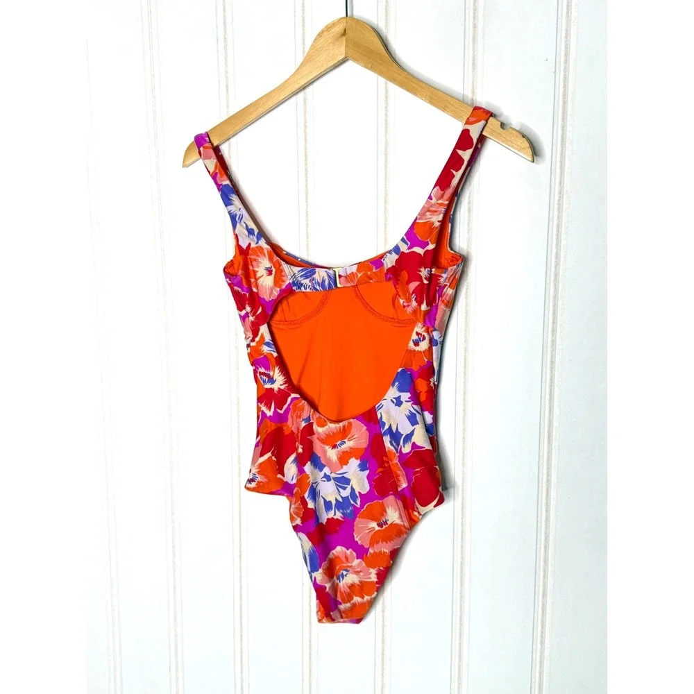 L*Space Nicolette One Piece Swimsuit Floral Underwire Pink Orange Size 4 - Picture 10 of 14